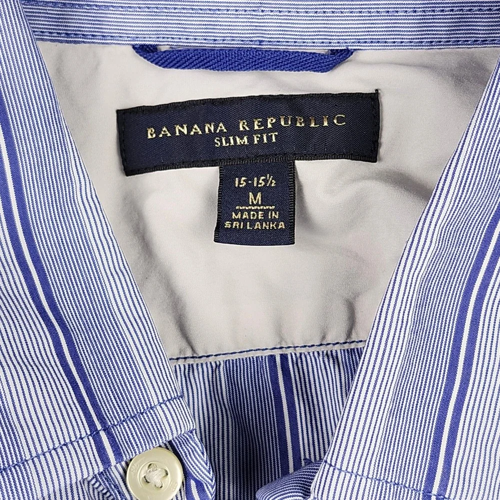 Banana Republic‎ Button Down Shirt Mens M Blue Striped Slim Fit Long Sleeve